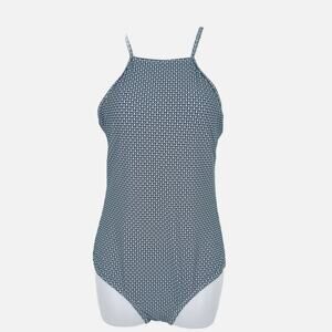 Swimsuit Sinch Neck One Piece Loop Print in Blue, White and Green Size Large